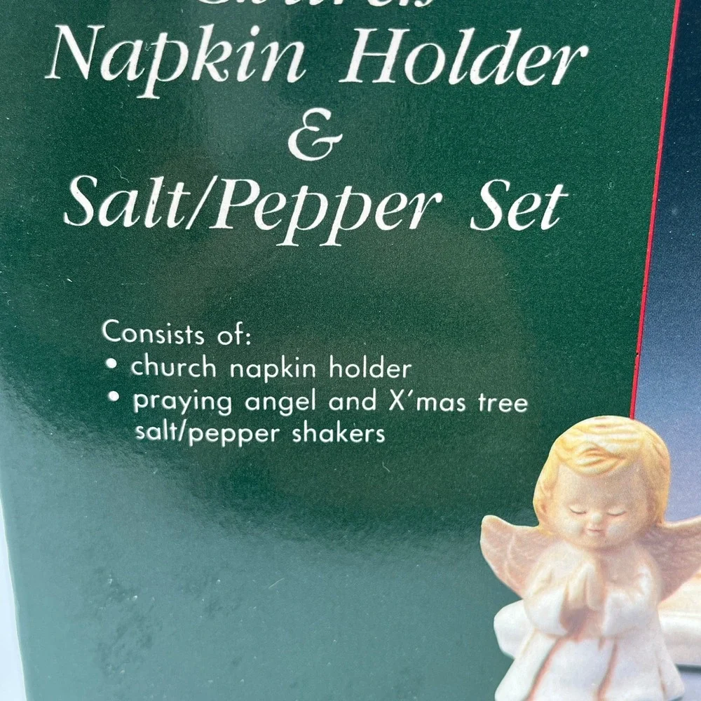 Church Napkin‎ Holder & Praying Angel Christmas Tree Salt Pepper Shaker Set READ